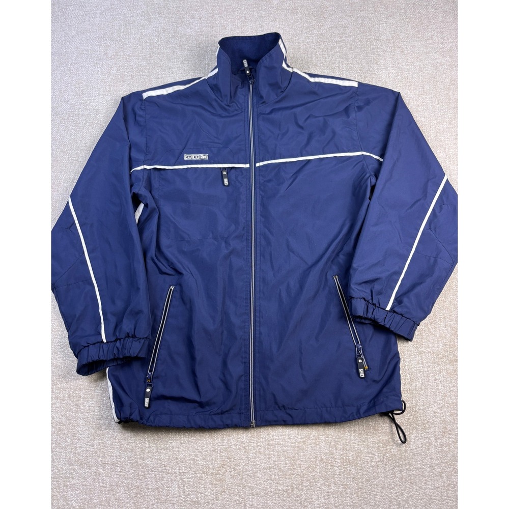 CCM Mens Navy Blue Full Zip Hockey Warm Up Windbreaker Jacket Size Small